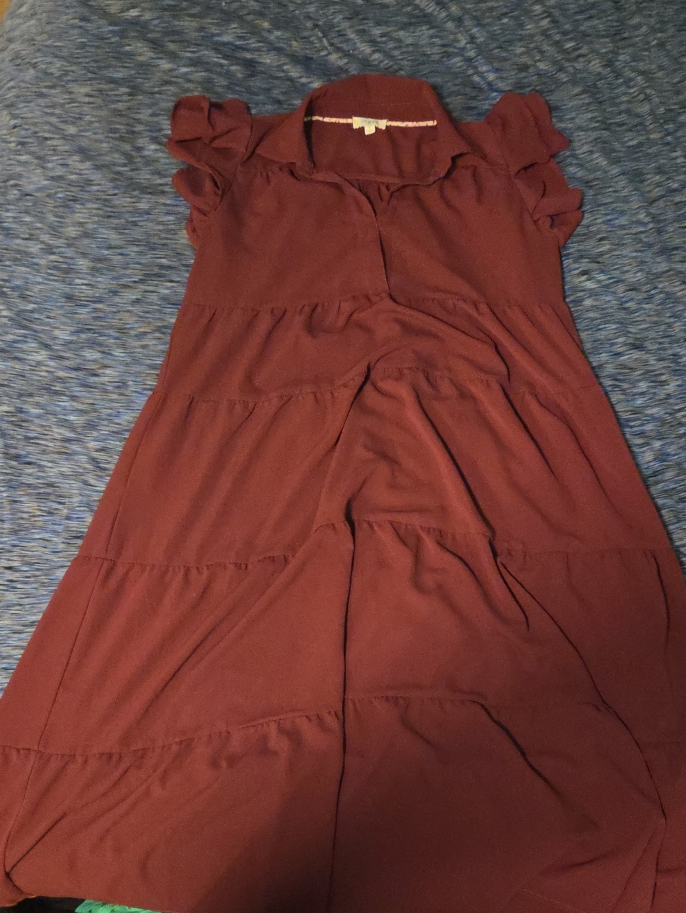 Umgee Burgundy Ruffled Short Sleeve Tiered Midi Dress